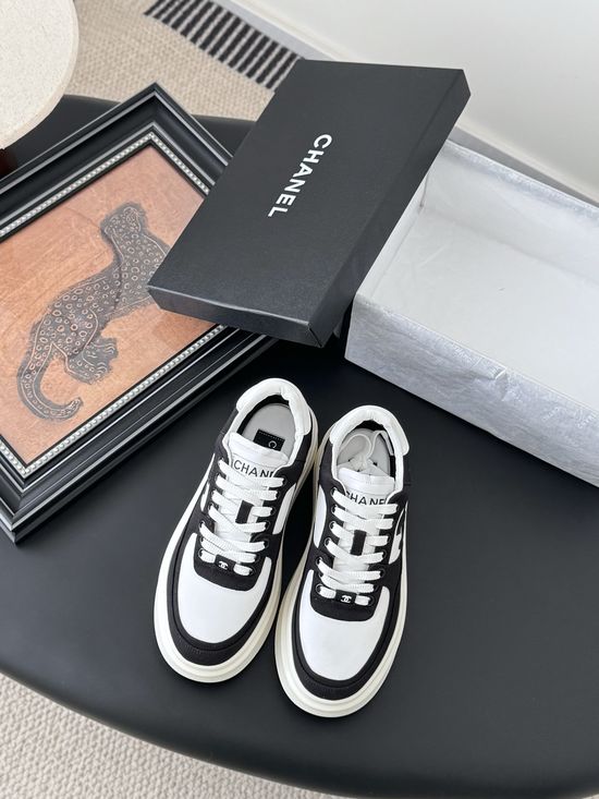 Chanel Classic White Sneakers with Color Contrast