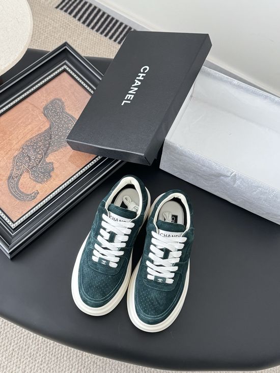 Chanel Classic White Sneakers with Color Contrast