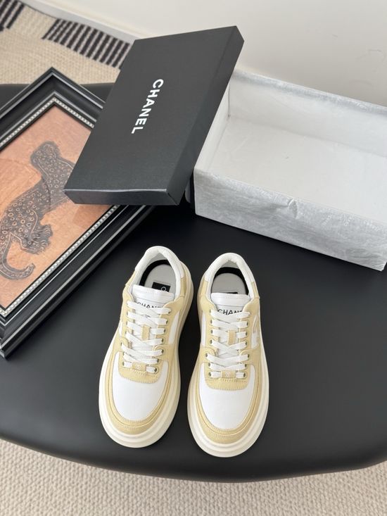 Chanel Classic White Sneakers with Color Contrast