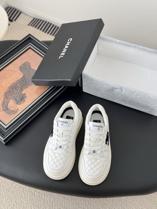 Chanel Classic White Sneakers with Color Contrast