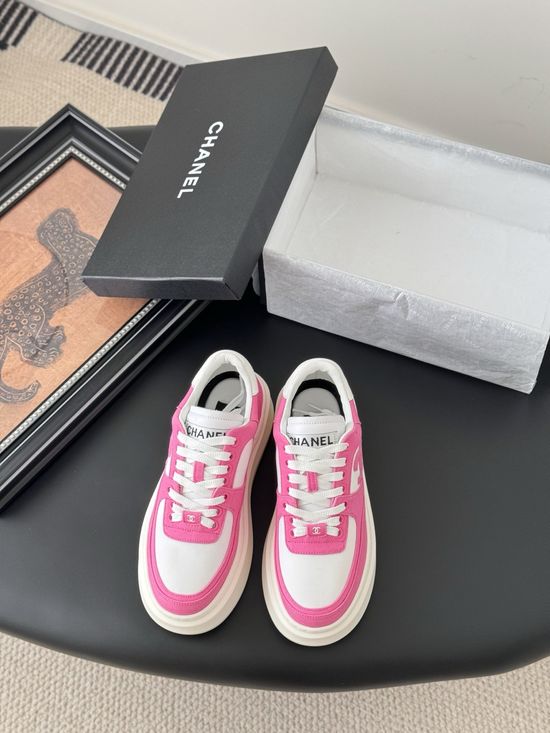 Chanel Classic White Sneakers with Color Contrast