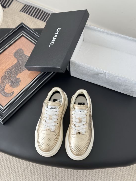 Chanel Classic White Sneakers with Color Contrast
