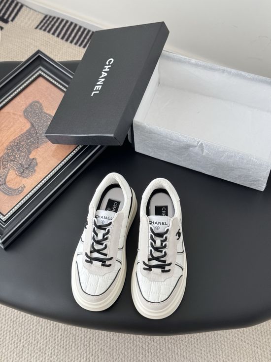 Chanel Classic White Sneakers with Color Contrast