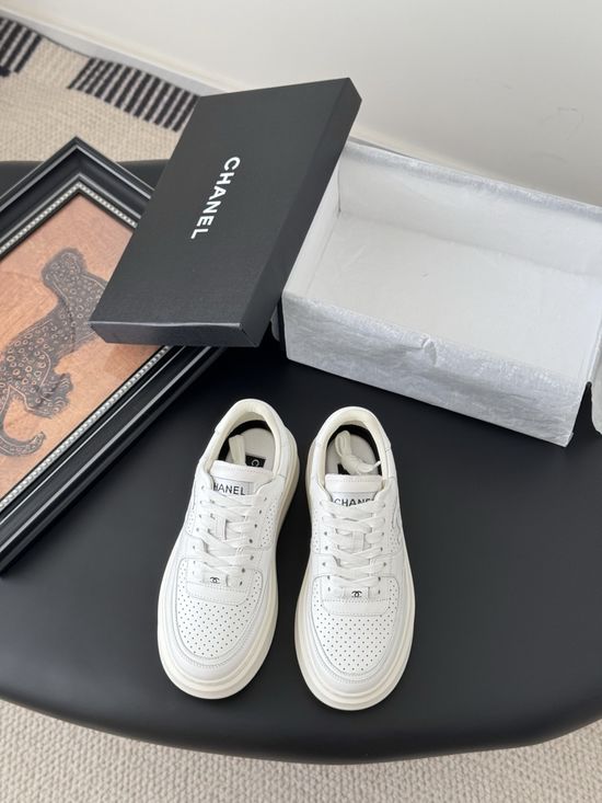 Chanel Classic White Sneakers with Color Contrast