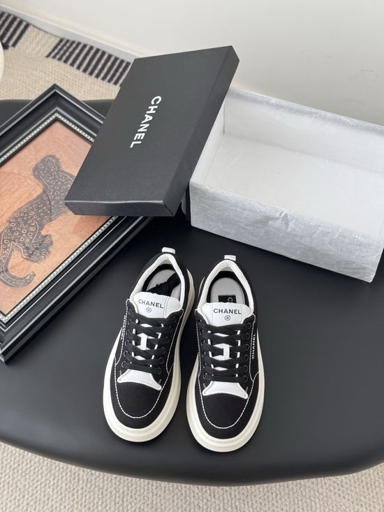 Chanel Classic White Sneakers with Color Contrast