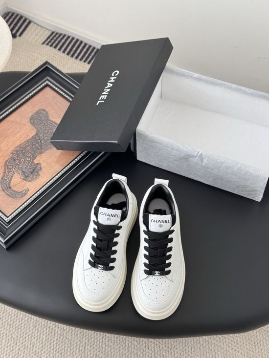 Chanel Classic White Sneakers with Color Contrast