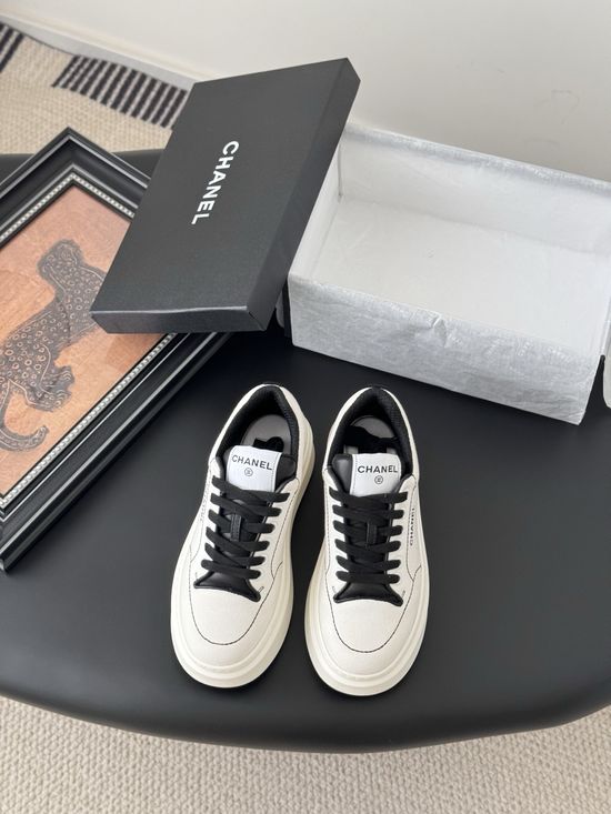 Chanel Classic White Sneakers with Color Contrast