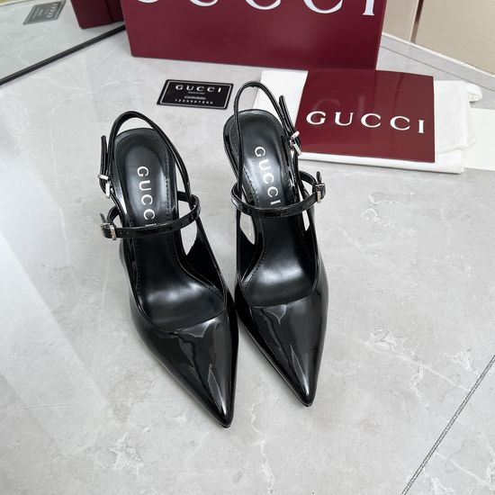 Gucci Patent Leather Bamboo Heel Buckle Sandals Leather Sole
