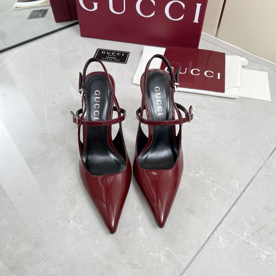 Gucci Patent Leather Bamboo Heel Buckle Sandals Leather Sole
