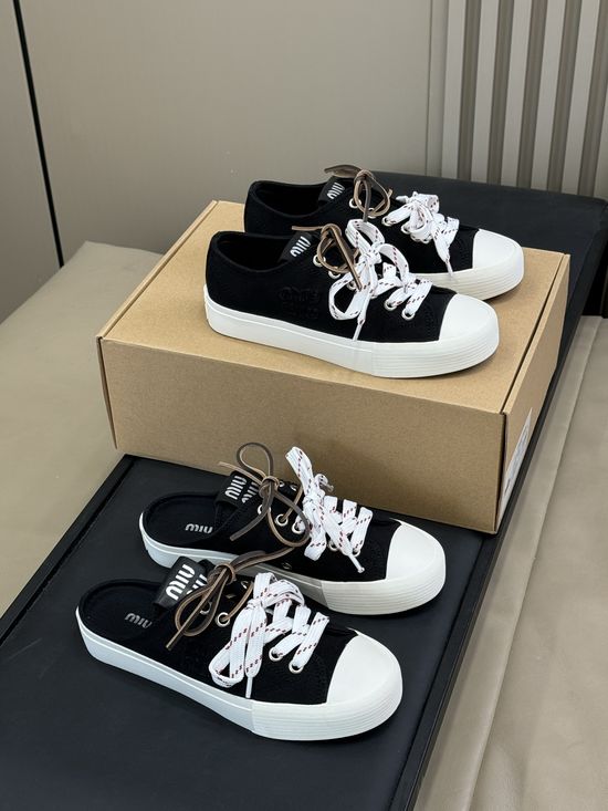 Miu Miu Classic Fashion Canvas Lace Up Casual Sneakers