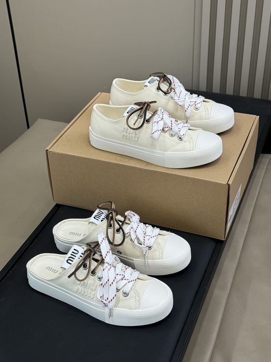Miu Miu Classic Fashion Canvas Lace Up Casual Sneakers