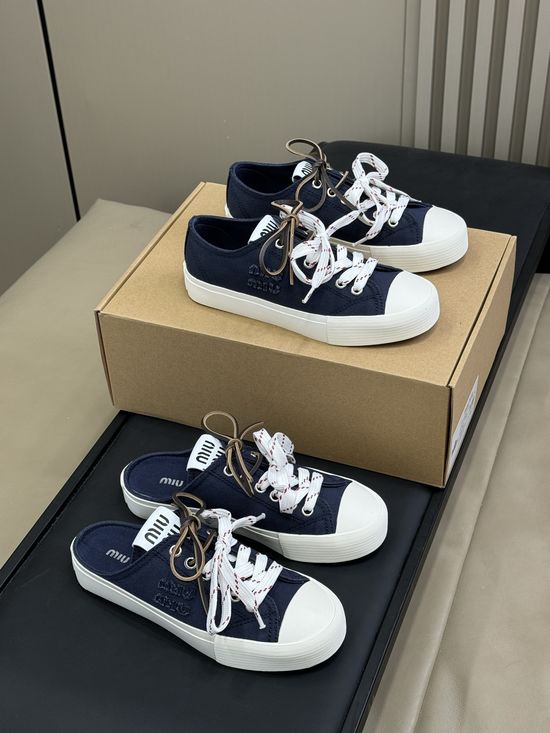 Miu Miu Classic Fashion Canvas Lace Up Casual Sneakers