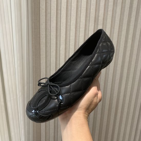 Chanel Classic Bow Decor Leather Ballet Flats