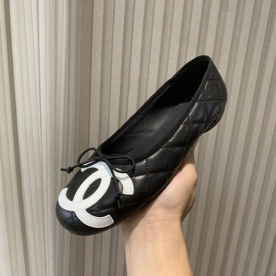 Chanel Classic Bow Decor Leather Ballet Flats