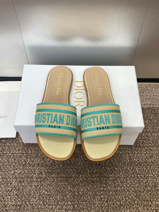 Christian Dior Embroidered Flat Slip-On Sandals with Chunky Heel