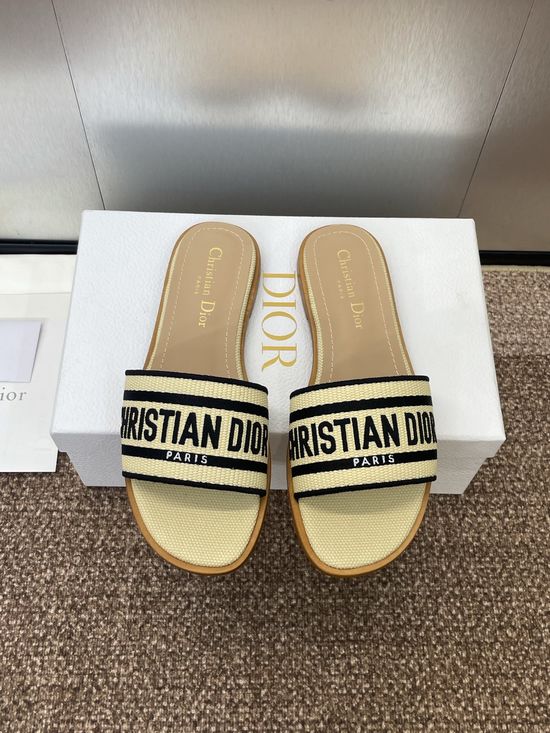 Christian Dior Embroidered Flat Slip-On Sandals with Chunky Heel