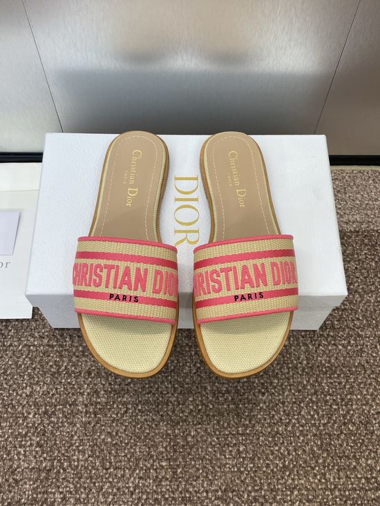 Christian Dior Embroidered Flat Slip-On Sandals with Chunky Heel