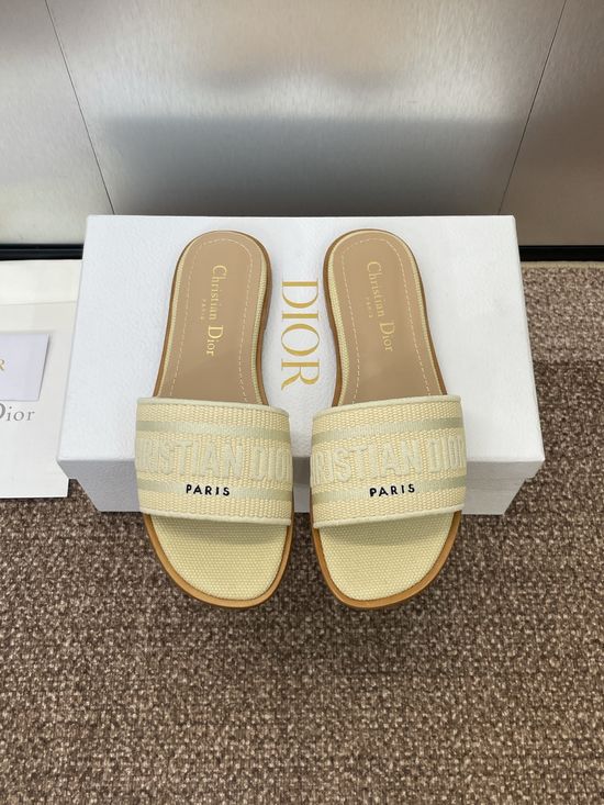 Christian Dior Embroidered Flat Slip-On Sandals with Chunky Heel