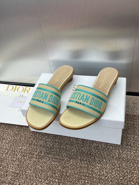 Christian Dior Embroidered Flat Slip-On Sandals with Chunky Heel