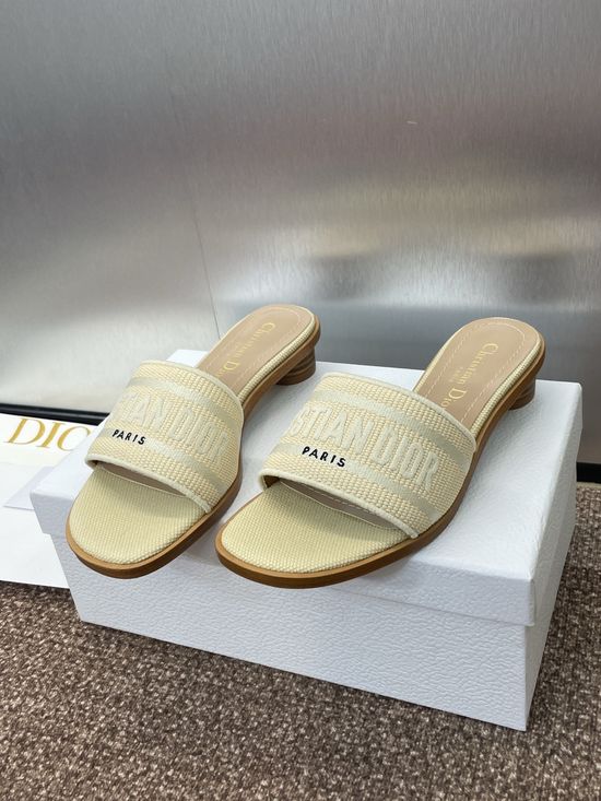 Christian Dior Embroidered Flat Slip-On Sandals with Chunky Heel