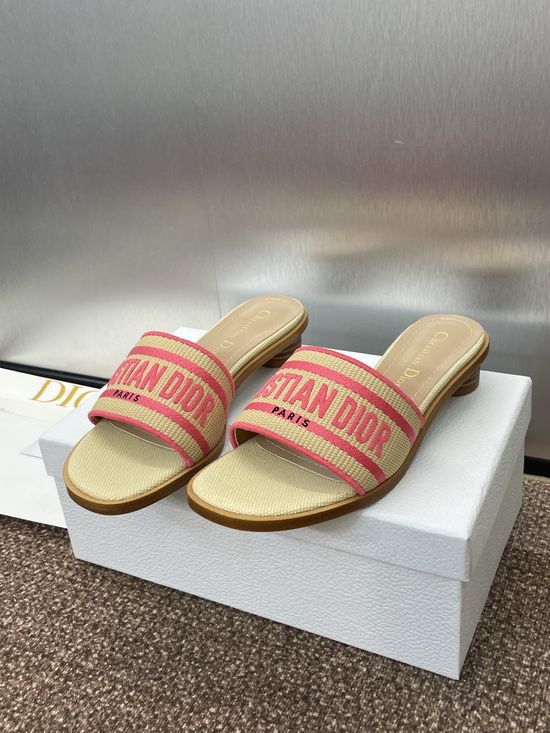 Christian Dior Embroidered Flat Slip-On Sandals with Chunky Heel