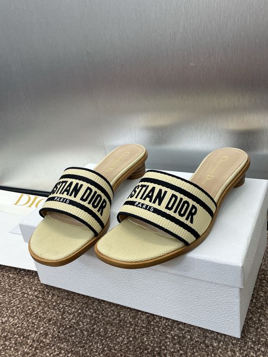 Christian Dior Embroidered Flat Slip-On Sandals with Chunky Heel