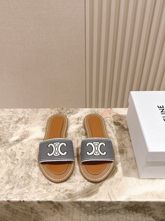 Celine Woven Trim Classic Flat Slide Sandals