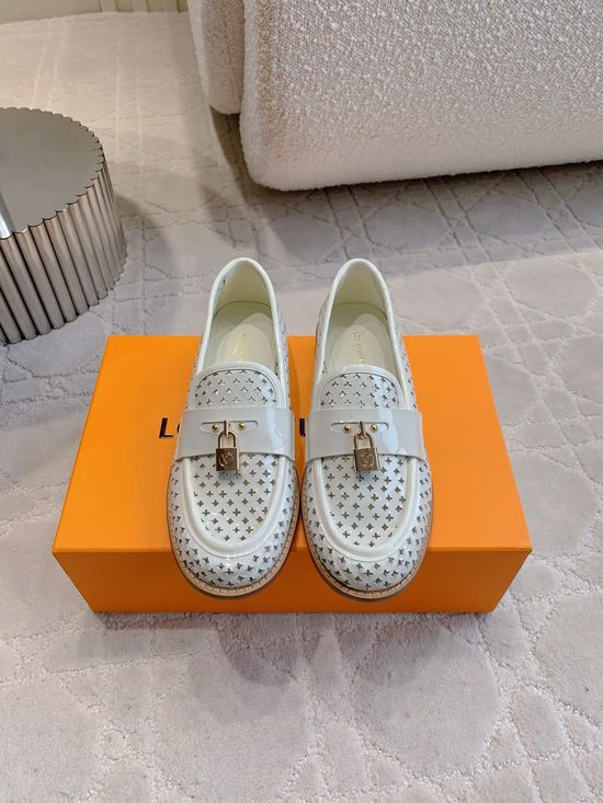 Louis Vuitton Hollow Out Leather Lock Decor Loafer Shoes