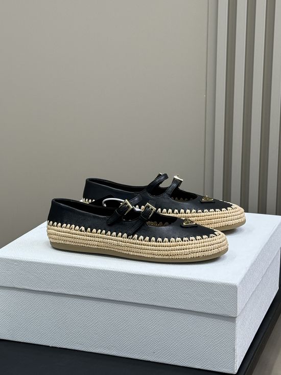Prada Hand-woven Pink Elegant Comfortable Casual Mary Jane Shoes