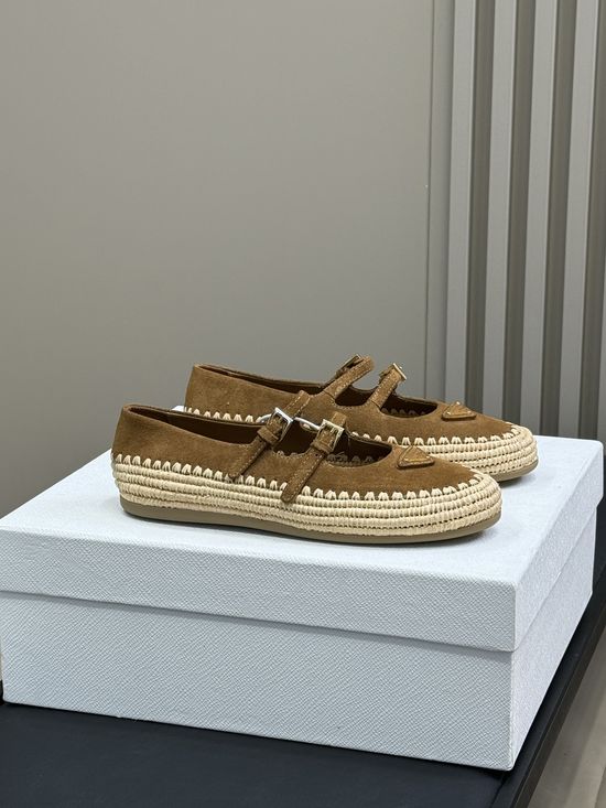 Prada Hand-woven Pink Elegant Comfortable Casual Mary Jane Shoes
