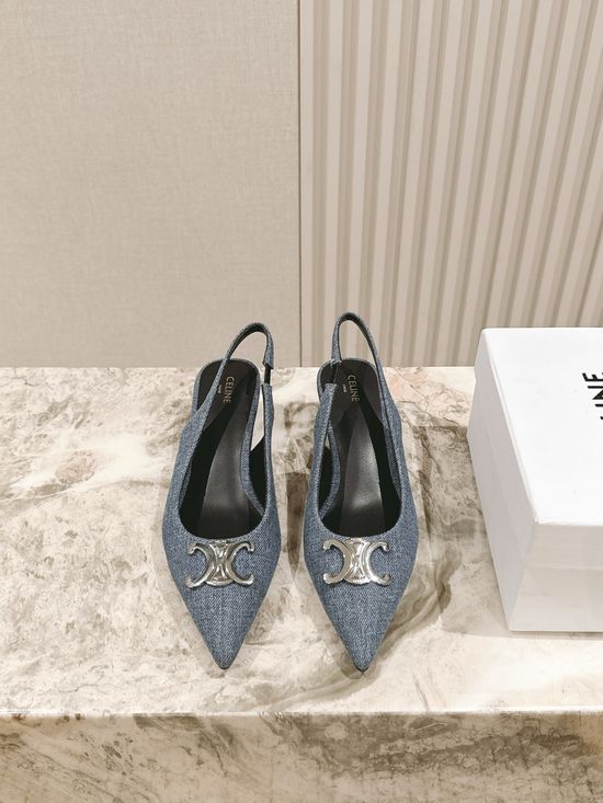 Celine Pointed Toe Kitten Heels with Classic Decorative Buckle