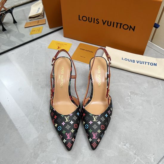 Louis Vuitton Printed Leather Mid Heel Sandals Sheepskin Lining