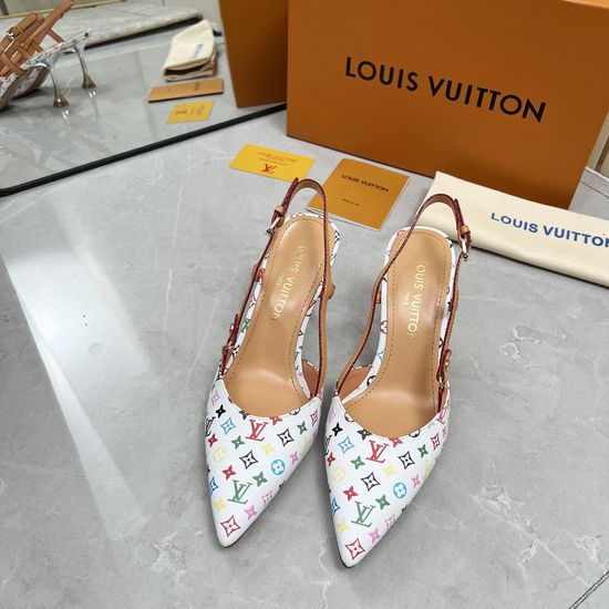 Louis Vuitton Printed Leather Mid Heel Sandals Sheepskin Lining