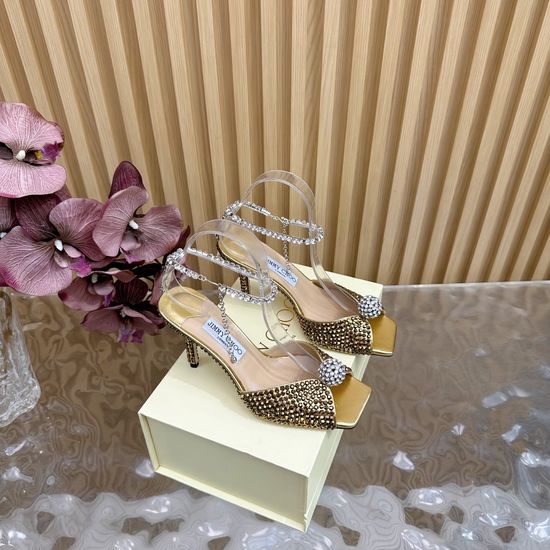Jimmy Choo Elegant Rhinestone Silk Pointed Toe High Heel Shoes