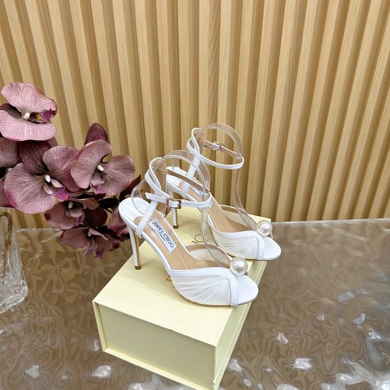 Jimmy Choo Elegant Lace Leather Pointed Toe Stiletto Heel Sandals