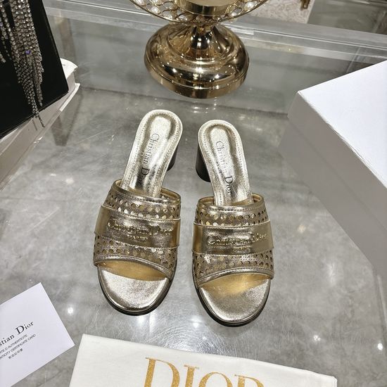 Christian Dior Embossed Pattern Leather Slide Sandals with Metal Accent