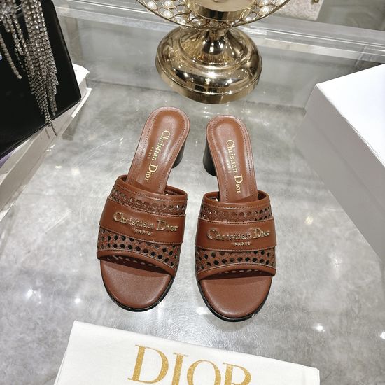 Christian Dior Embossed Pattern Leather Slide Sandals with Metal Accent