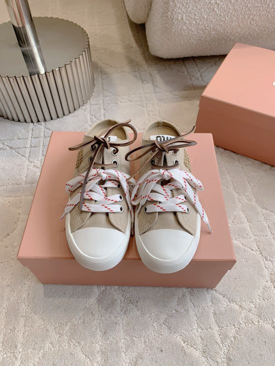Miu Miu Canvas Casual Half Slippers Comfortable Versatile Daily Footwear