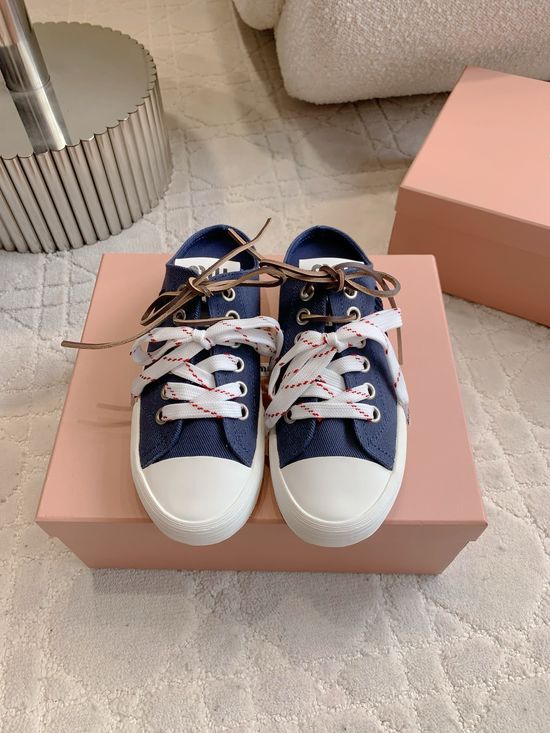 Miu Miu Canvas Casual Half Slippers Comfortable Versatile Daily Footwear