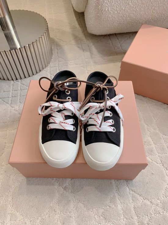 Miu Miu Canvas Casual Half Slippers Comfortable Versatile Daily Footwear
