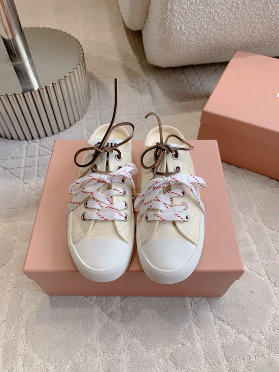 Miu Miu Canvas Casual Half Slippers Comfortable Versatile Daily Footwear
