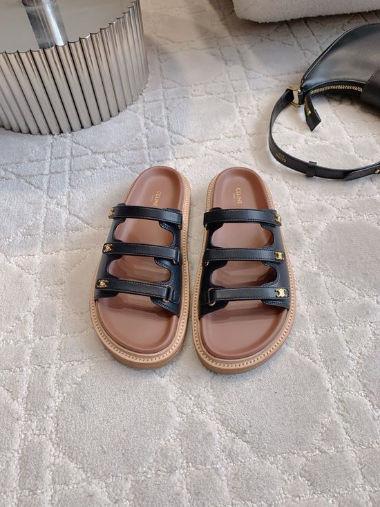 Celine Classic Logo Thick-Soled Slippers with Premium Leather