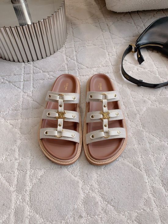 Celine Classic Logo Thick-Soled Slippers with Premium Leather
