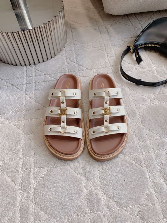 Celine Classic Logo Thick-Soled Slippers with Premium Leather