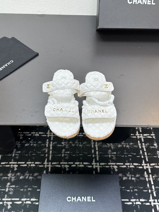 Chanel Woven Strap Quilted Pattern Casual Summer Slippers
