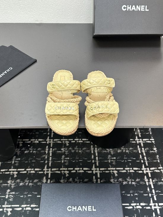Chanel Woven Strap Quilted Pattern Casual Summer Slippers