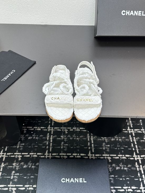 Chanel Woven Strap Quilted Pattern Summer Casual Slides