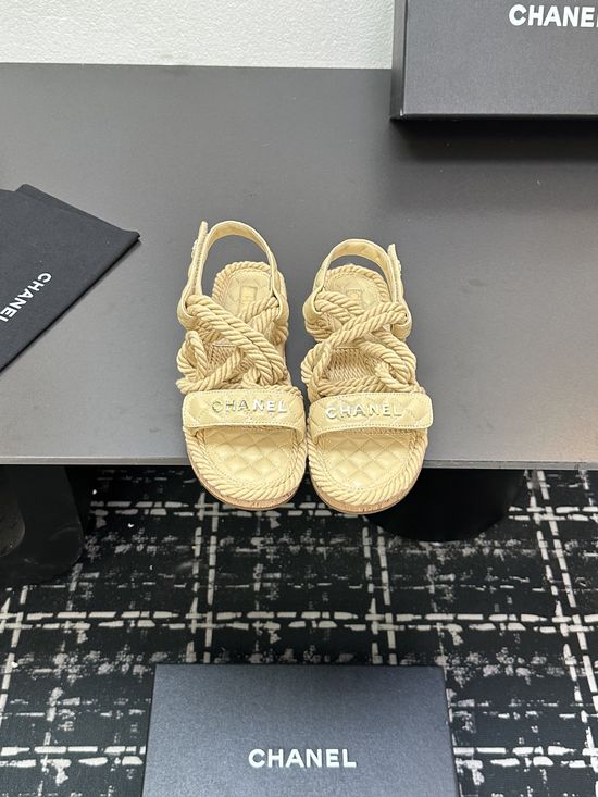 Chanel Woven Strap Quilted Pattern Summer Casual Slides