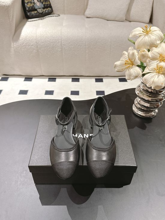 Chanel Metal Heel Round Toe Leather Mary Jane Shoes