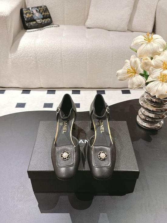 Chanel Square Toe Low Heel Leather Mary Jane Shoes
